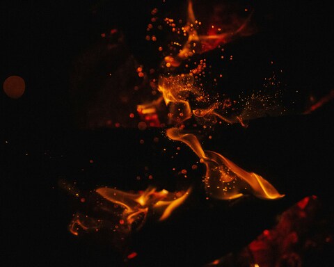 Flying Fire Sparks At Night