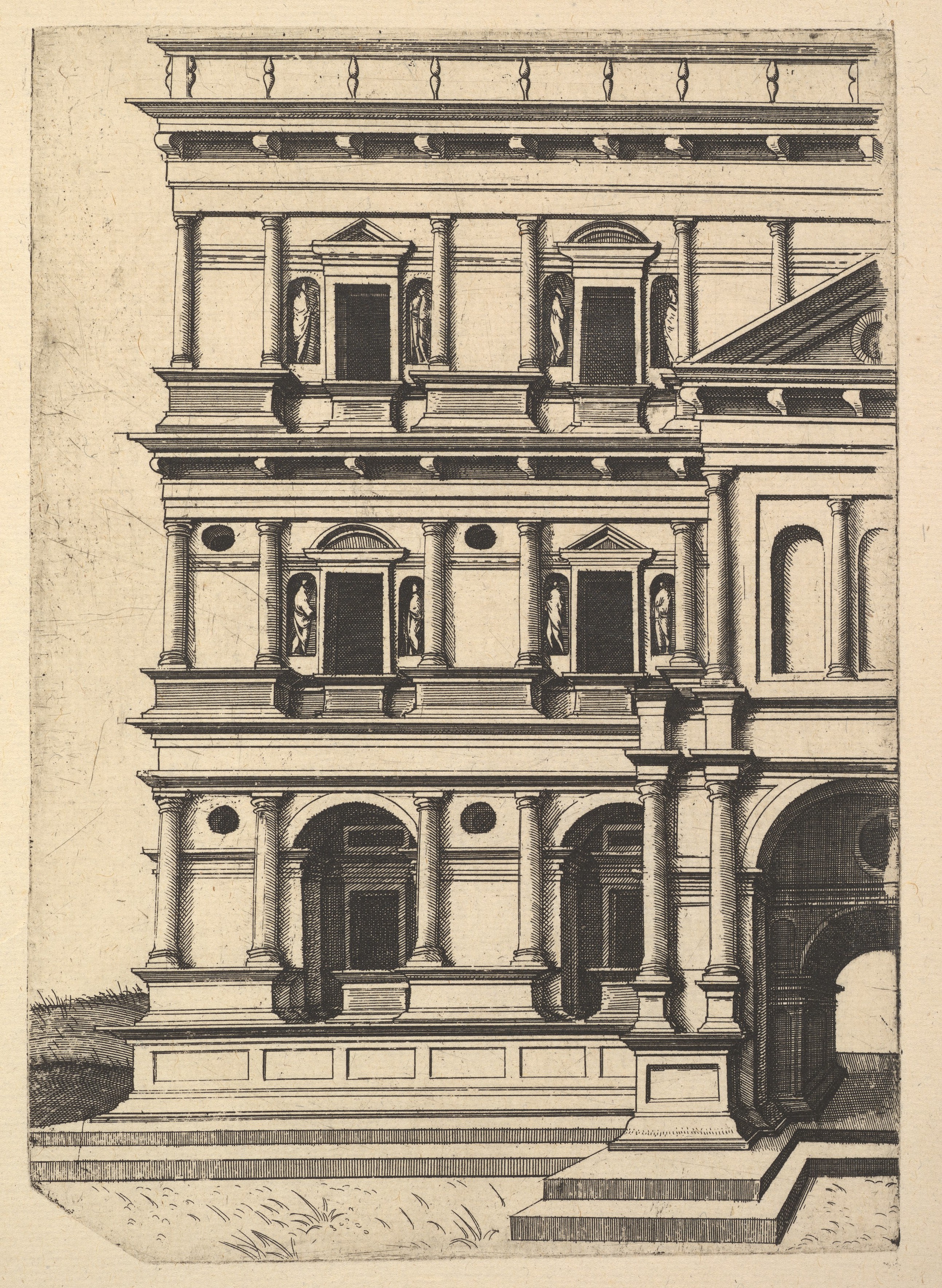 Engraving of Classical Building Facade