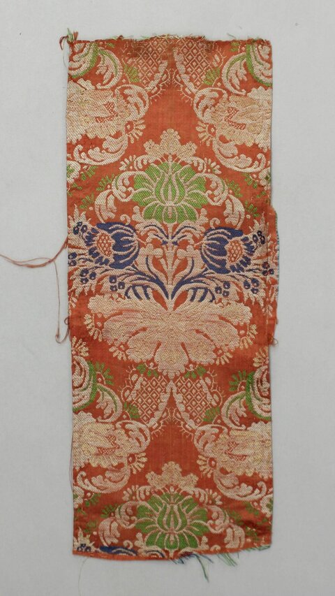 Orange Antique Brocade Textile Fragment