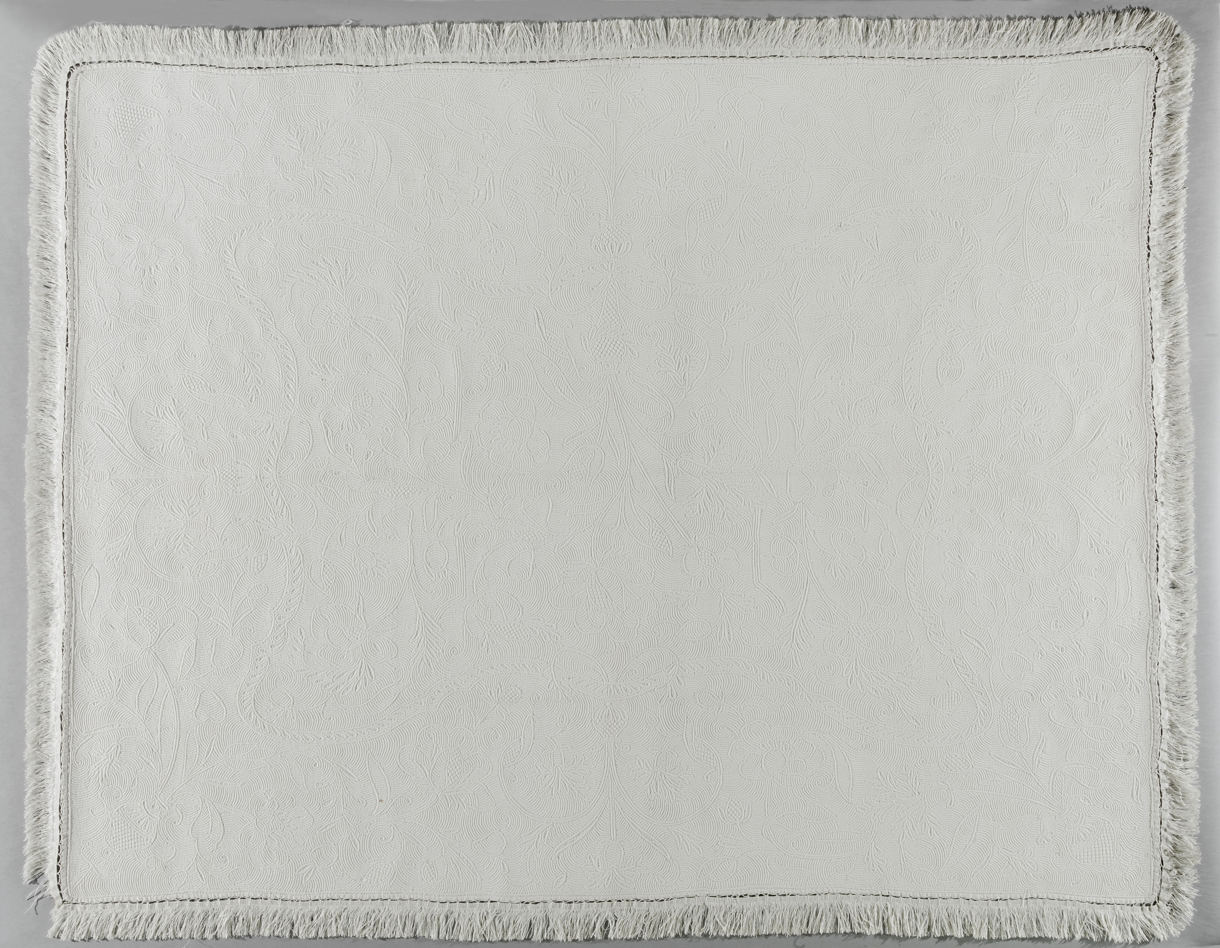 White Fringed Textured Woven Rug
