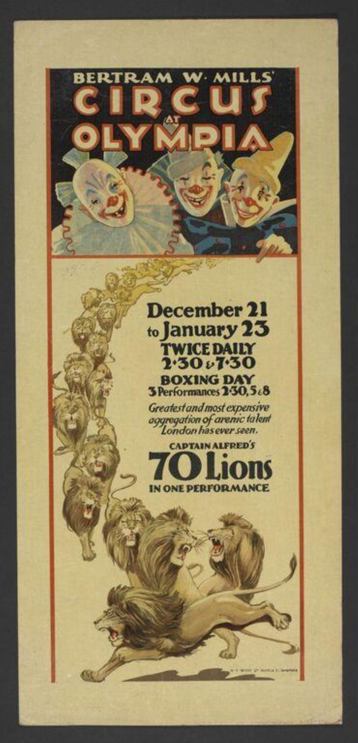Vintage Bertram W Mills Circus Poster
