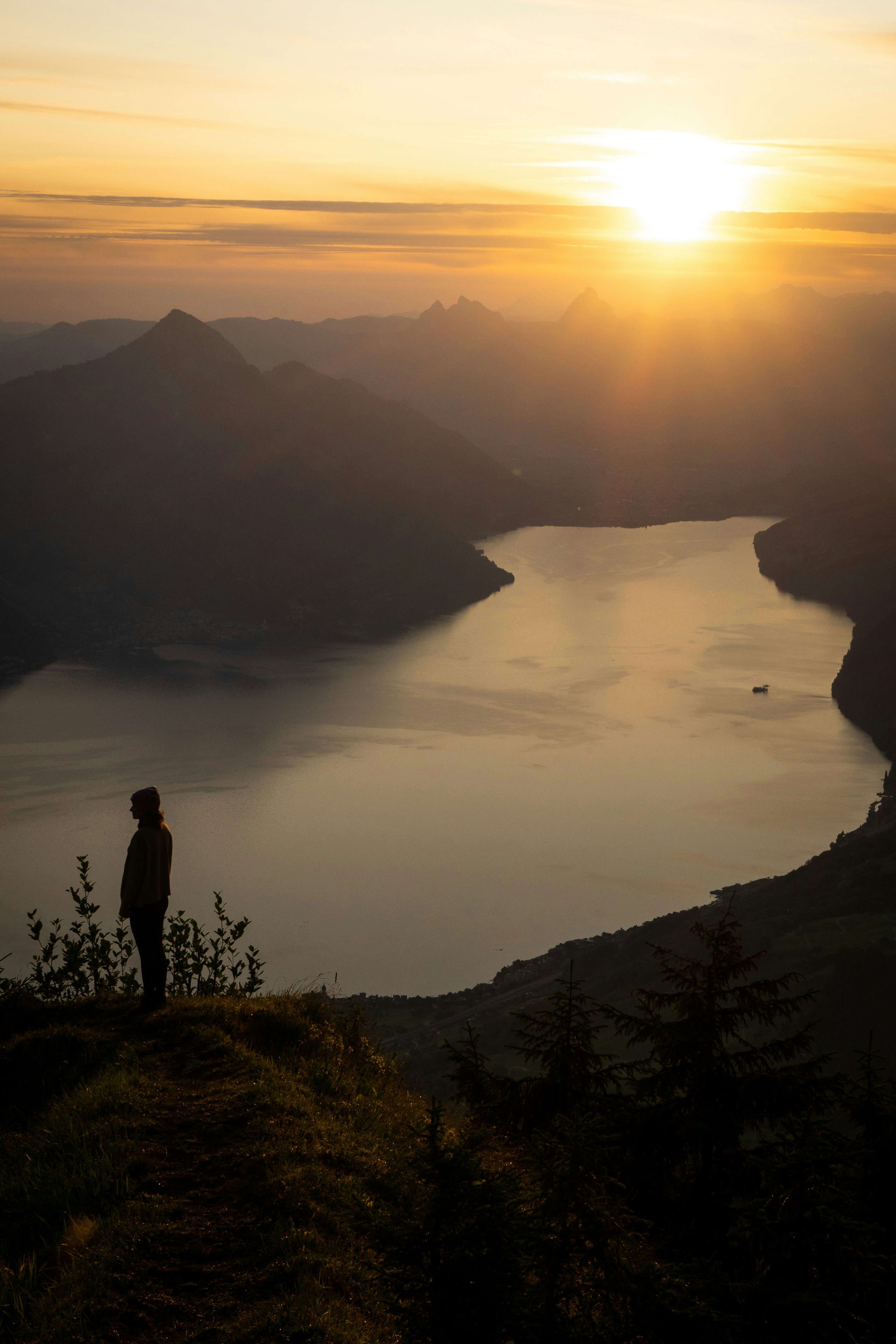 Overlooking Mountain Lake at Sunset
