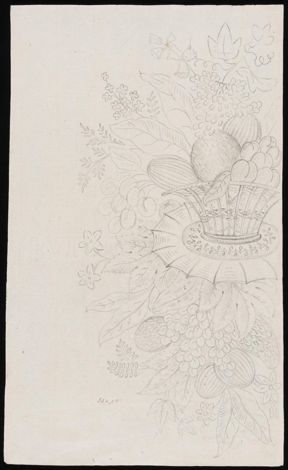 Pencil Sketch of Fruit and Flower Basket