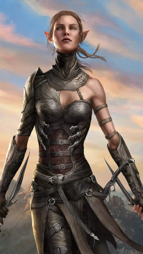 Female Elf Warrior at Sunset