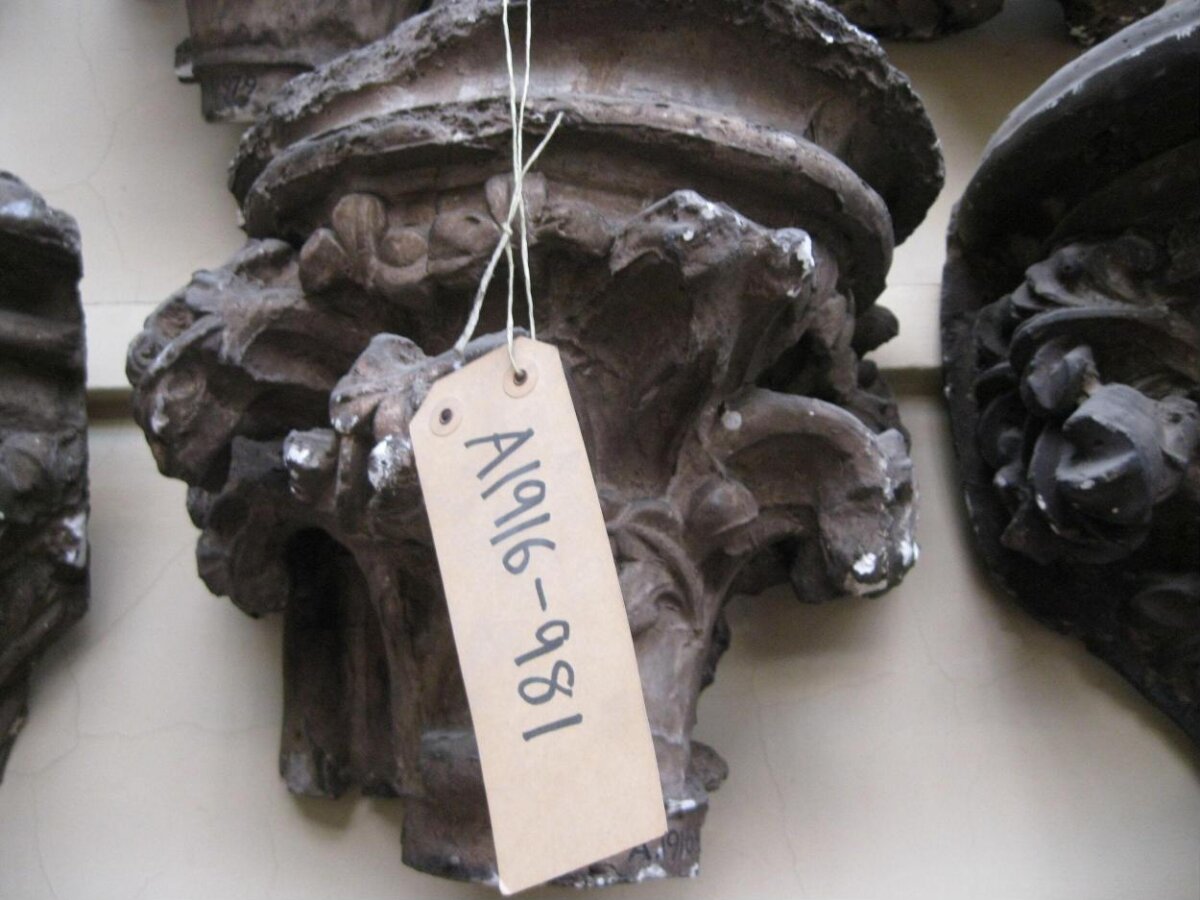 Tagged Carved Column Capital Fragment