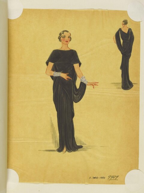 Vintage Black Evening Gown Fashion Sketch