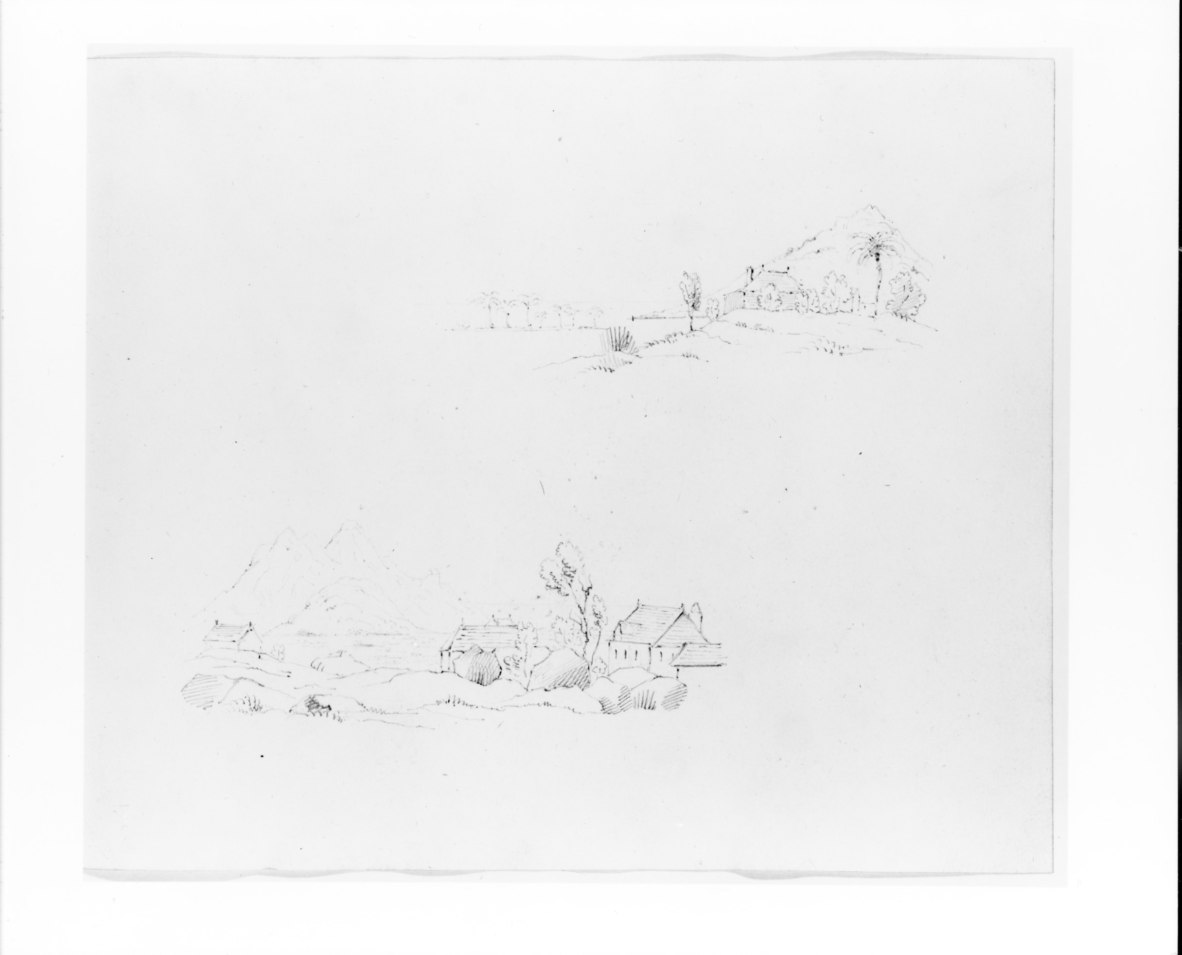 Two Pencil Sketch Rural Landscapes