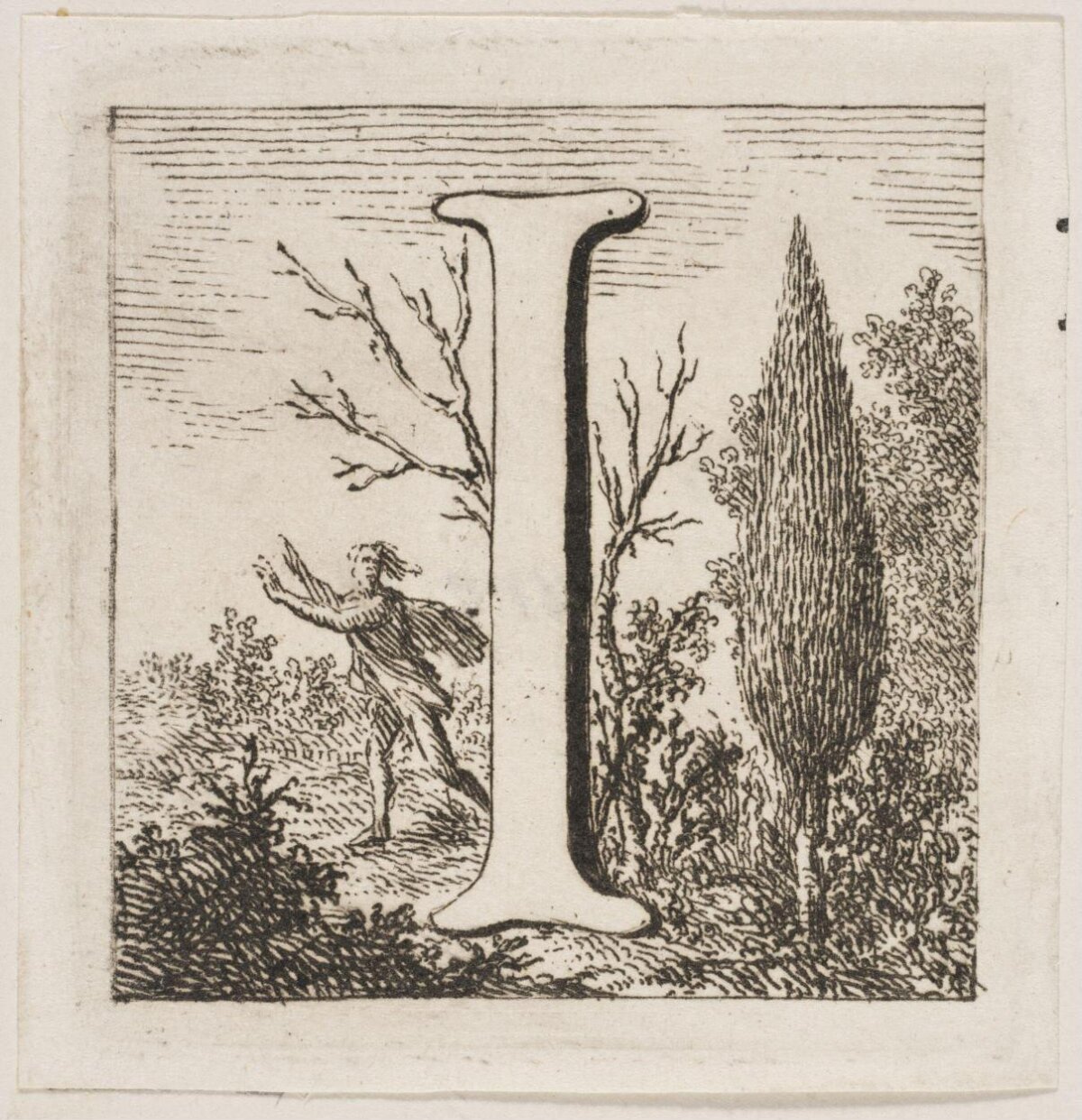 Ornamented Capital Letter I Etching