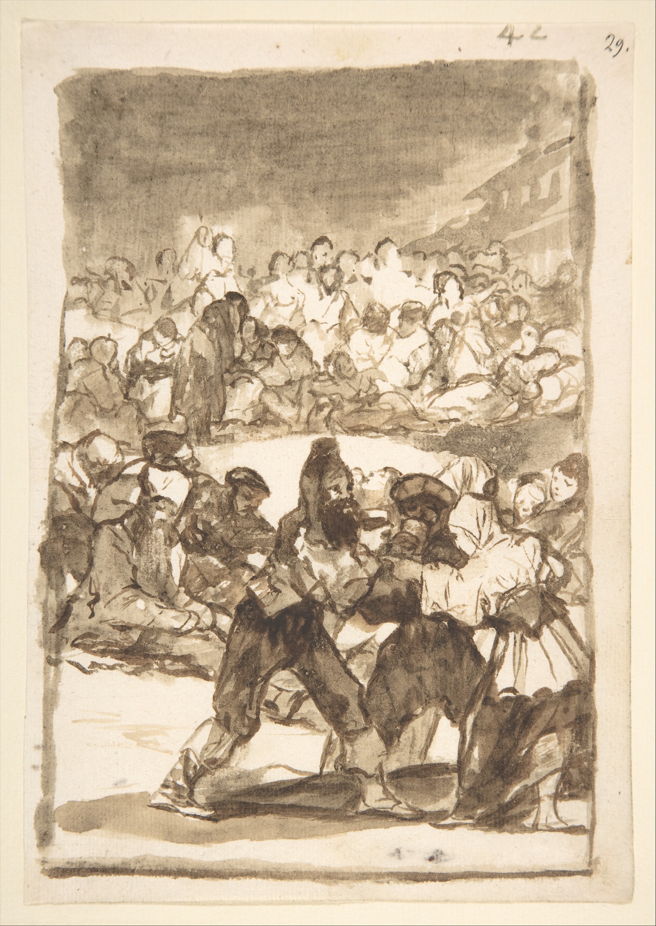 Ink Sketch of Fight Before a Crowd