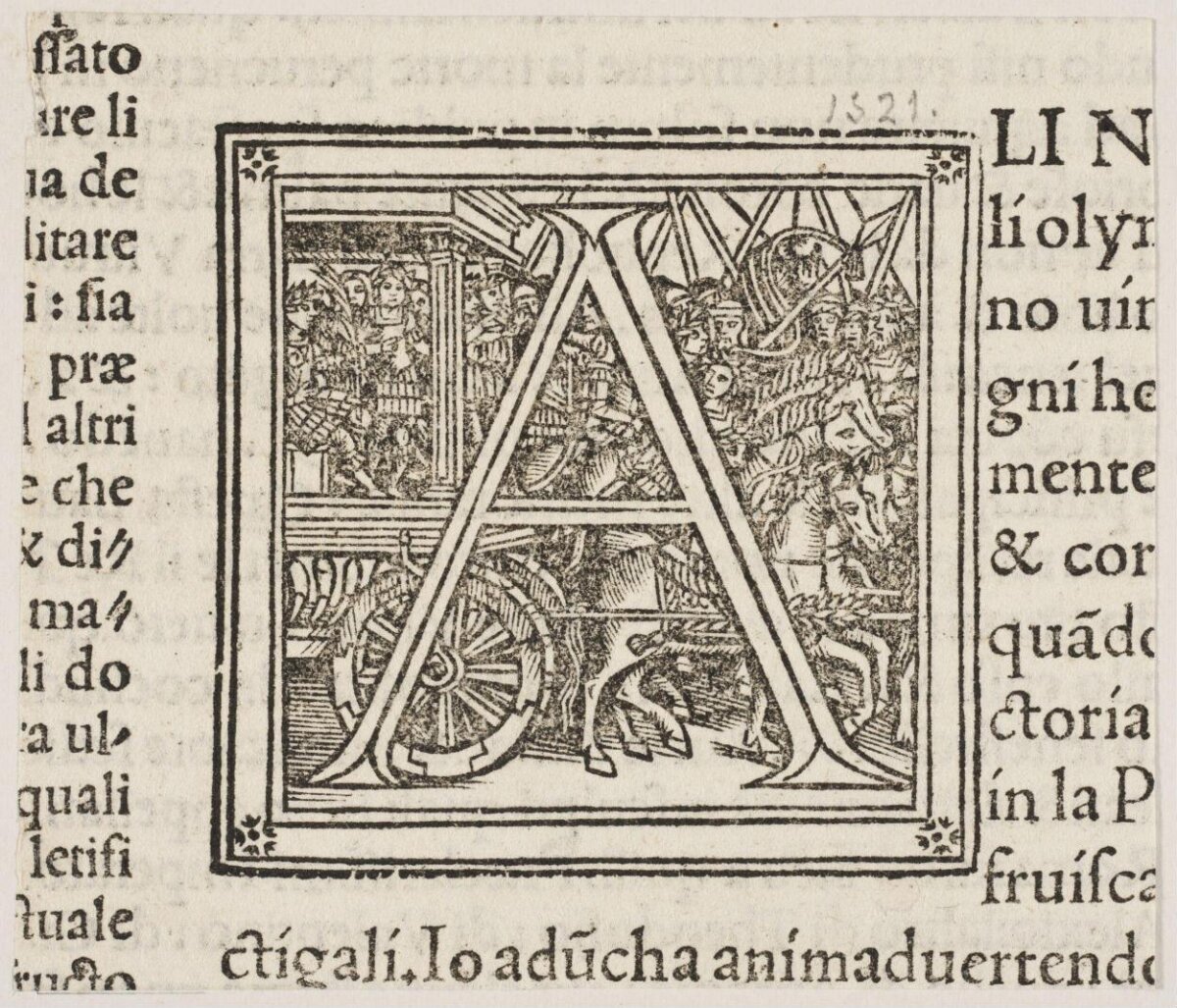 1521 Woodcut Decorated Initial A