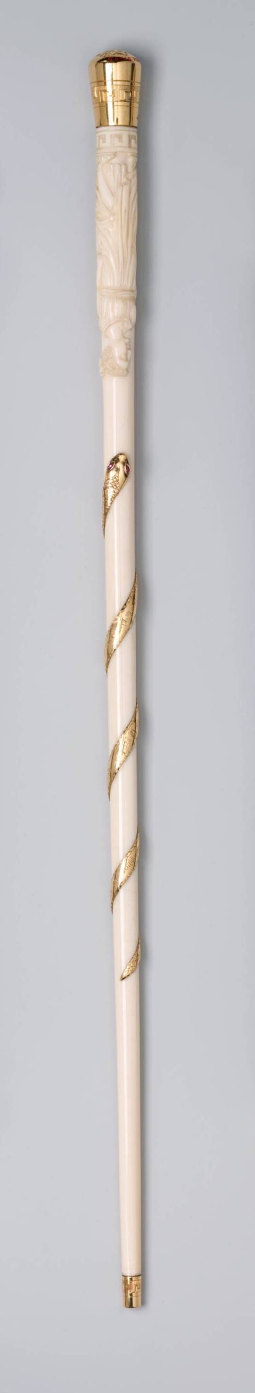 Ornate Carved Gold Inlaid Walking Cane