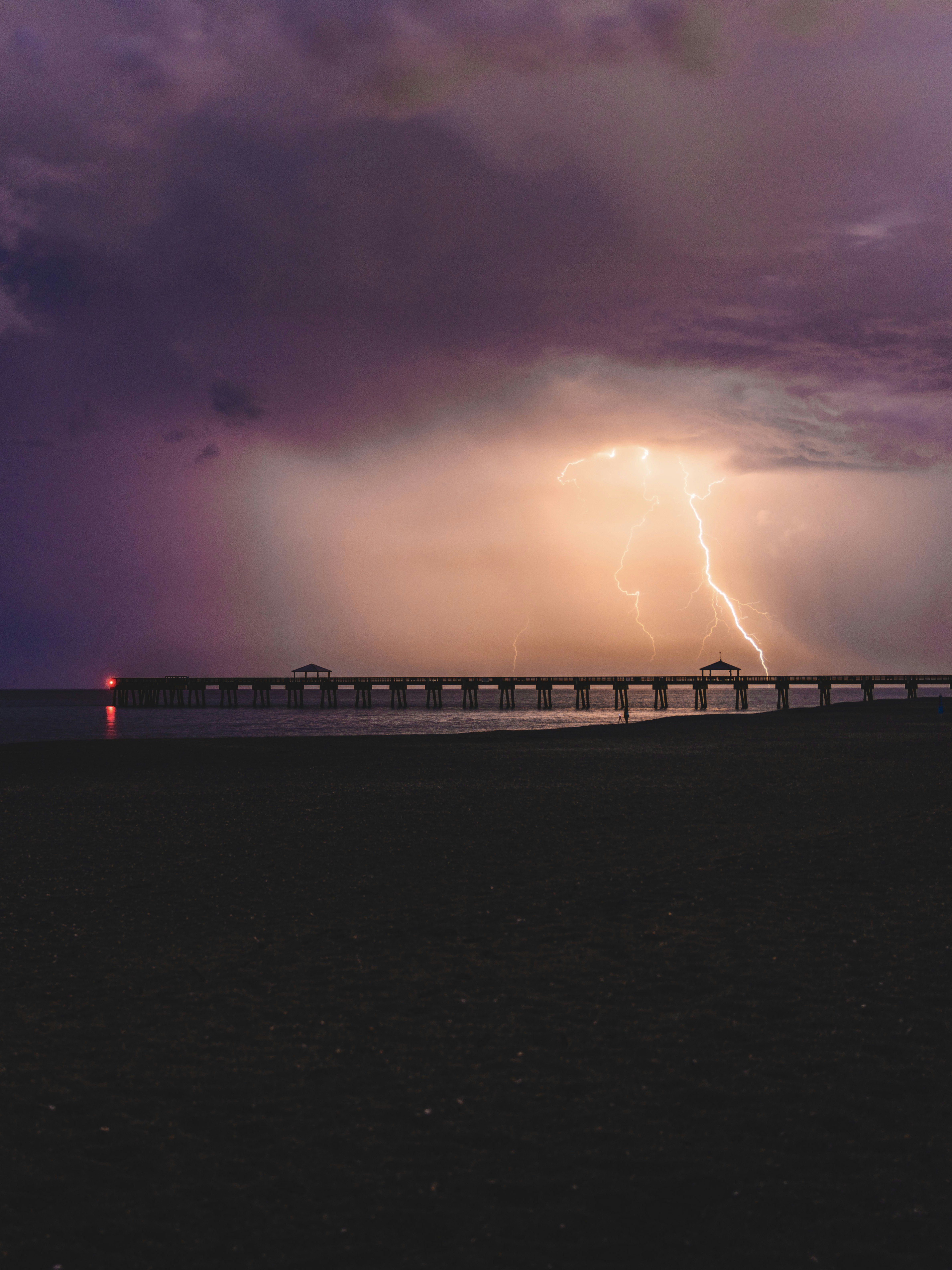 Lightning Storm Over Beach Pier