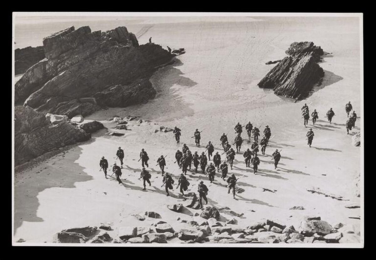 Soldiers Marching on Rocky Beach