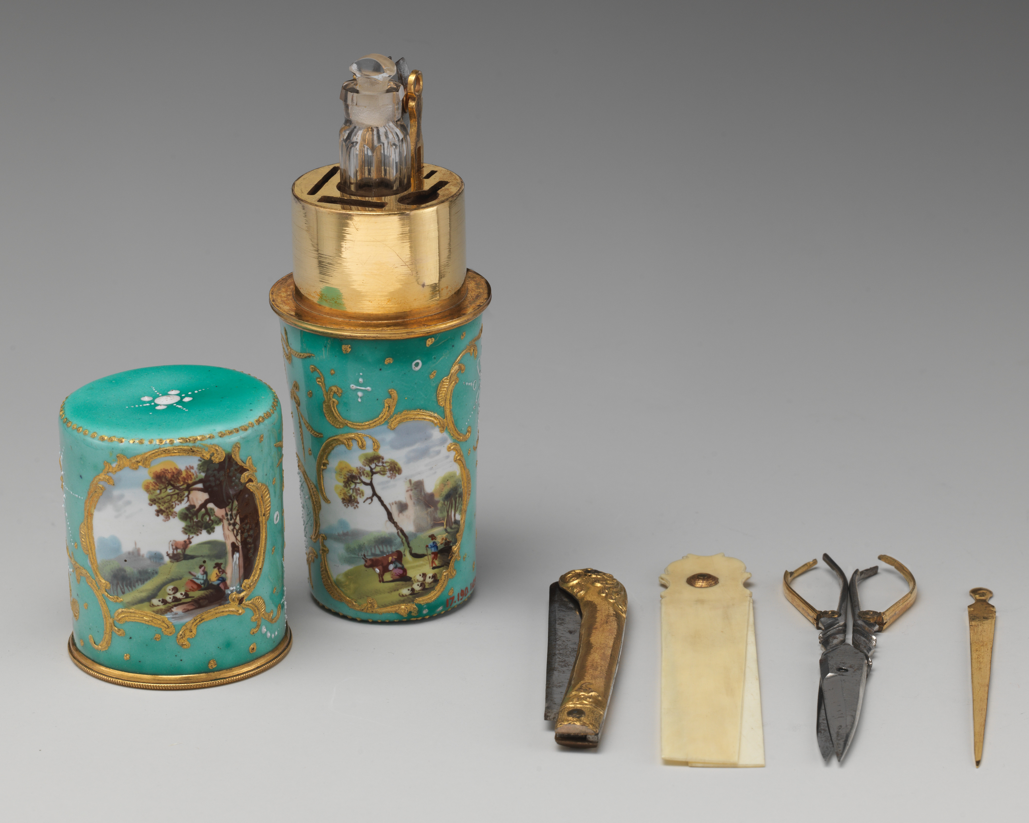 Antique Enamel Sewing Tool Set
