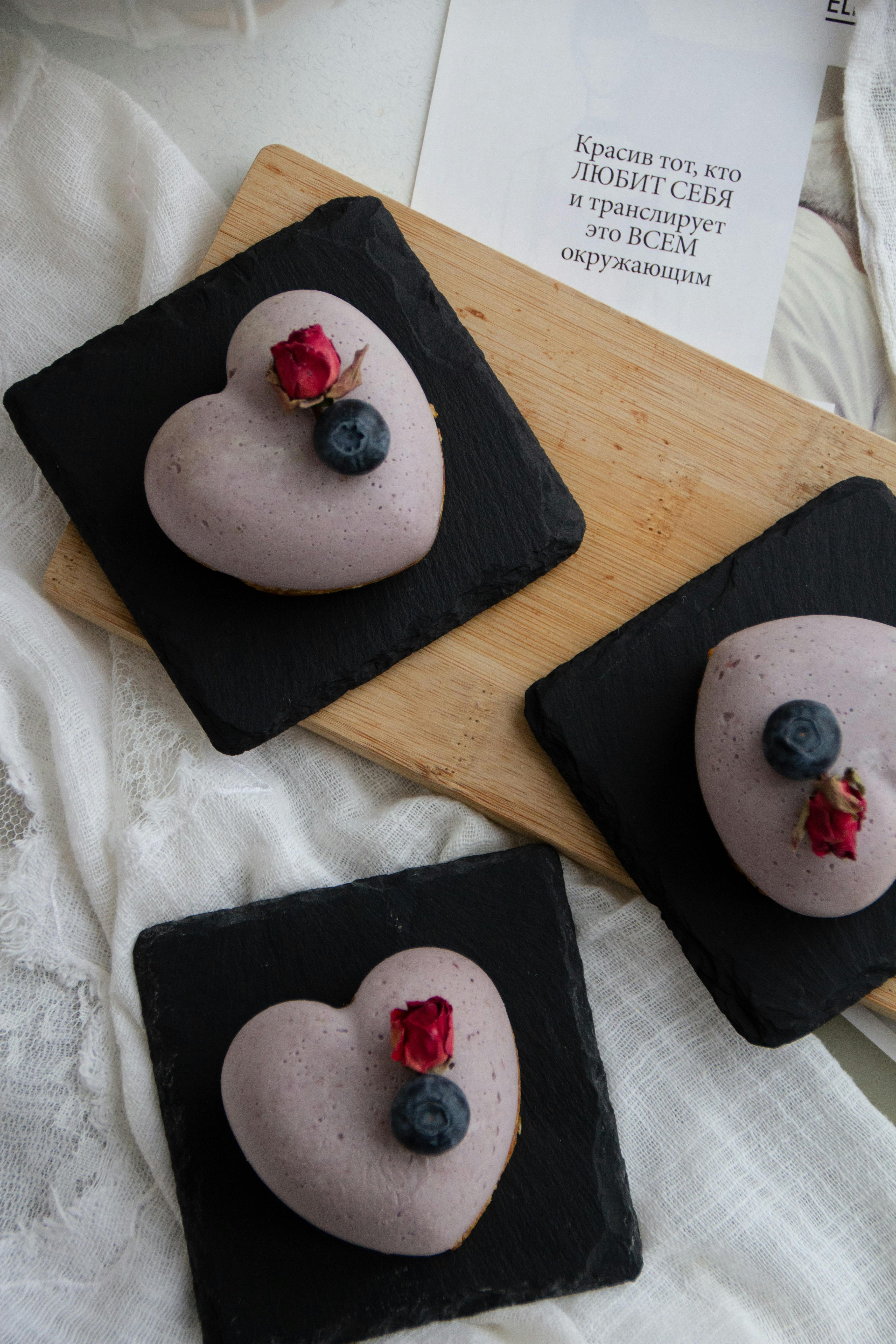 Heart-shaped Purple Mousse Cakes