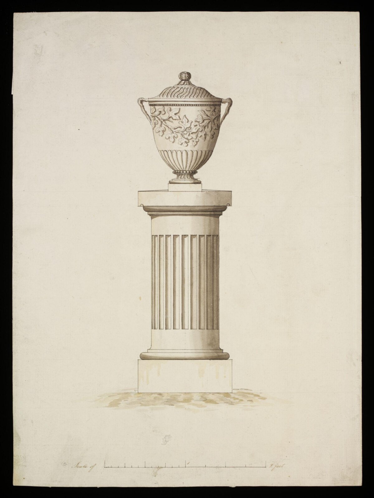 Drawing of Urn on Fluted Pedestal