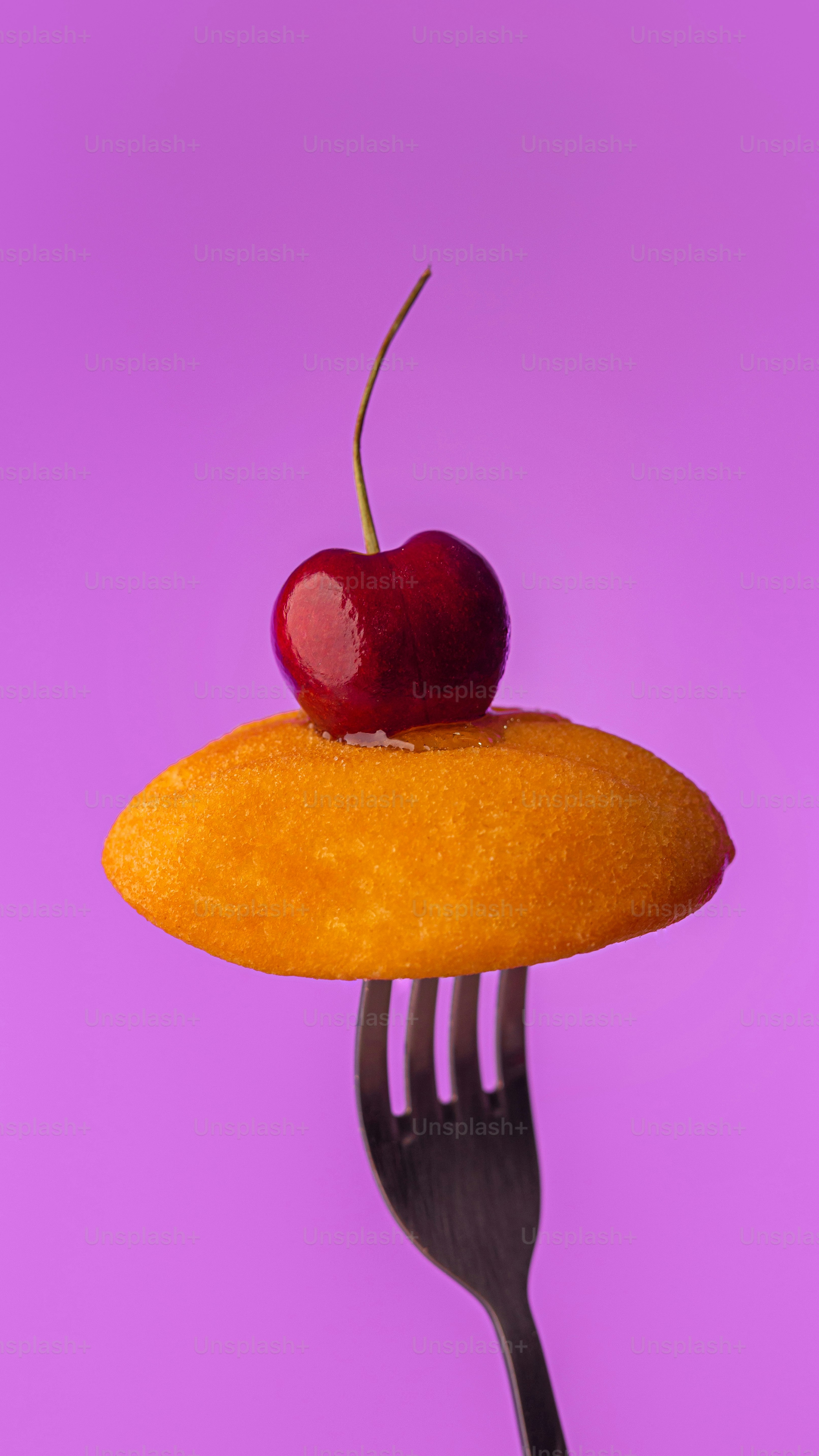 Cherry Topped Cake on a Fork