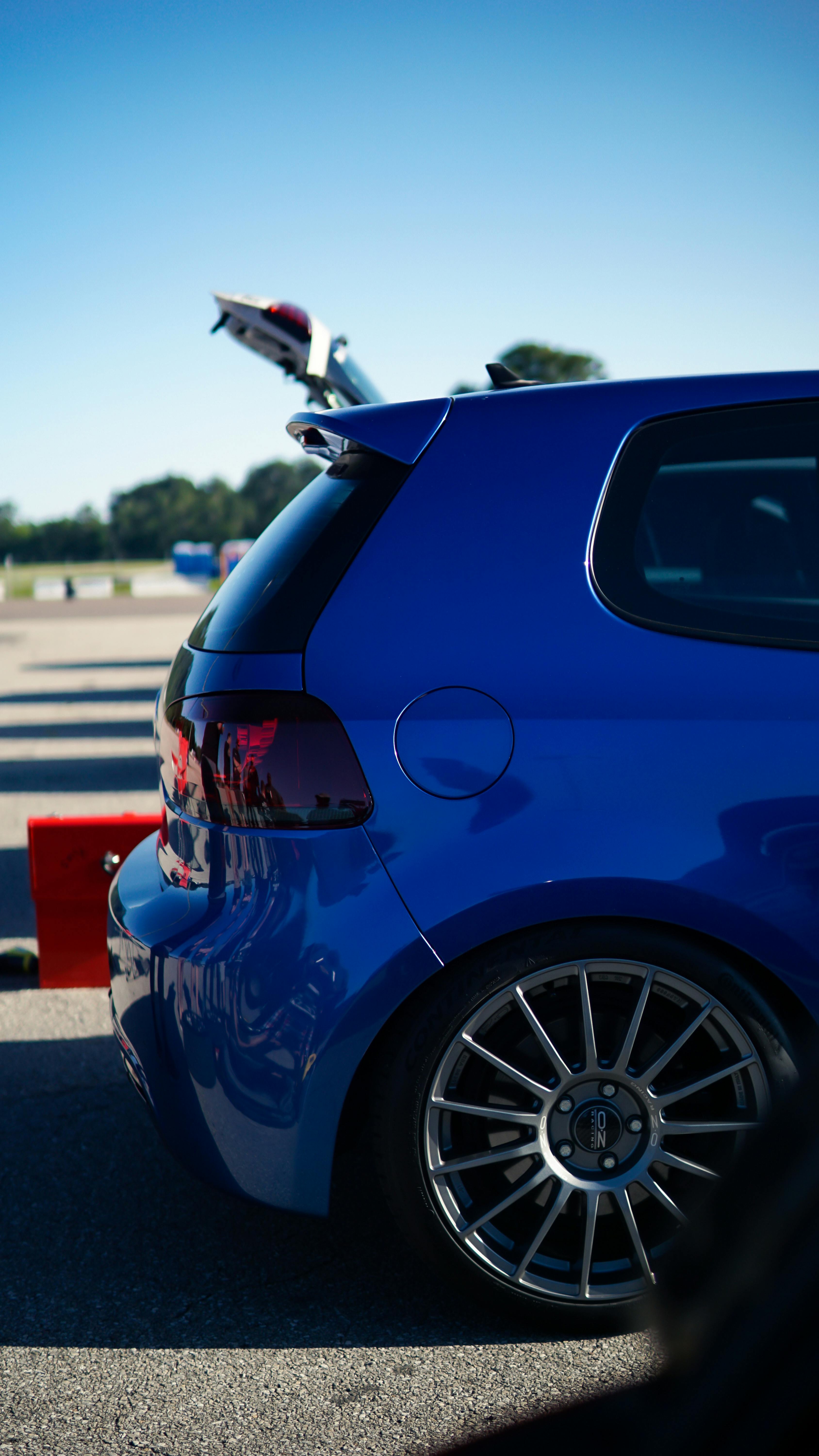 Modified Blue Hatchback Rear View