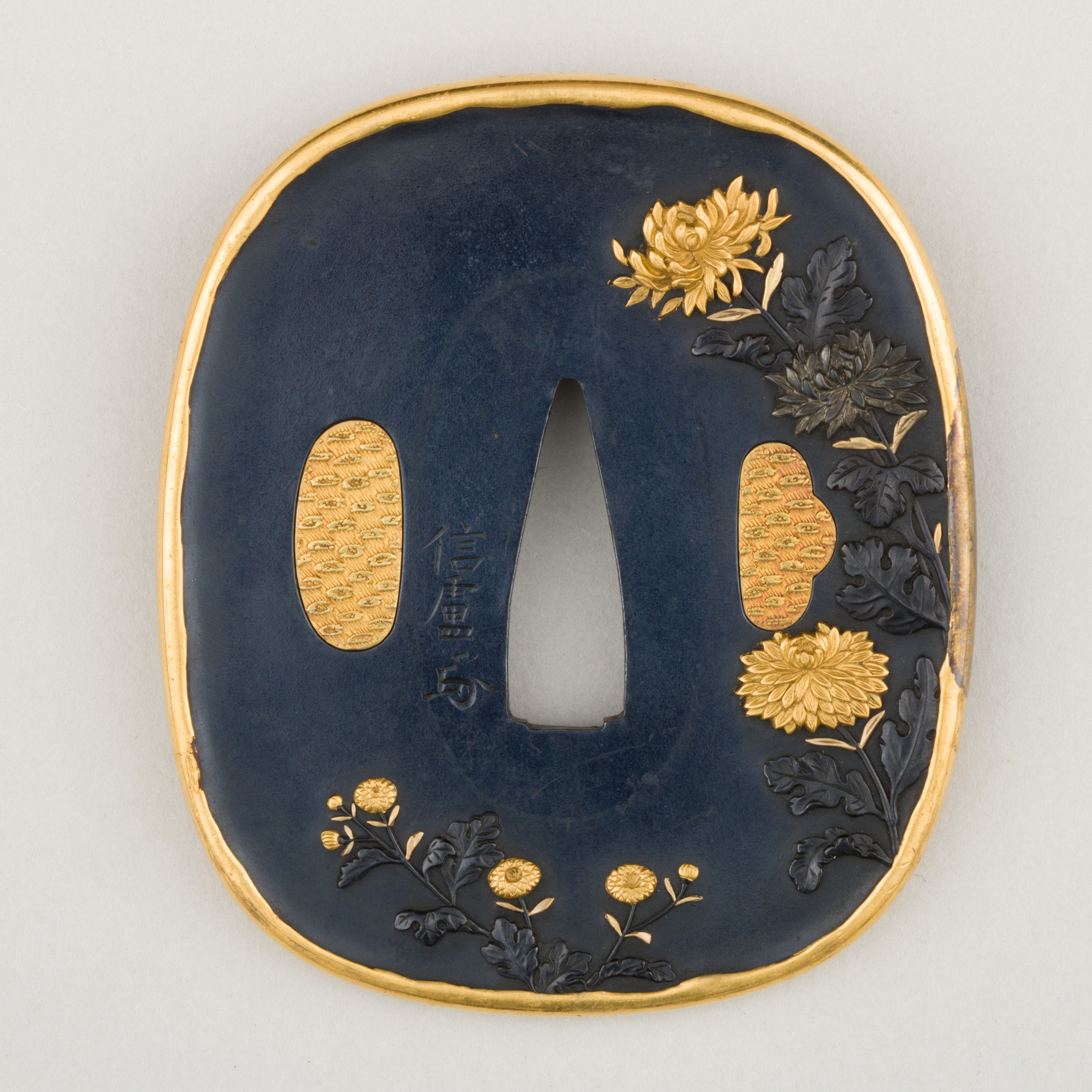Gold Chrysanthemum Inlaid Sword Tsuba