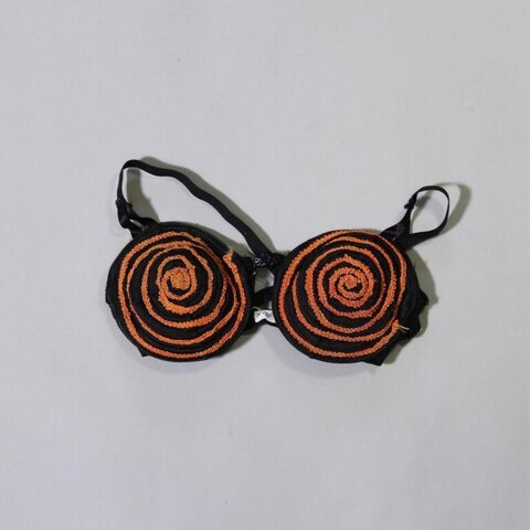 Black Bra With Orange Spiral Patterns