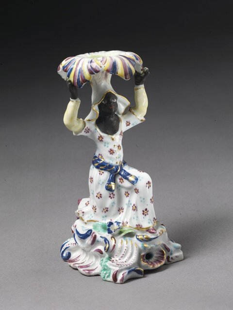 Painted Porcelain Black Figure Candlestick