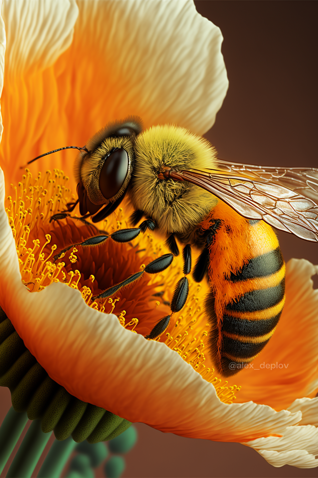Honey Bee on Orange Poppy Flower