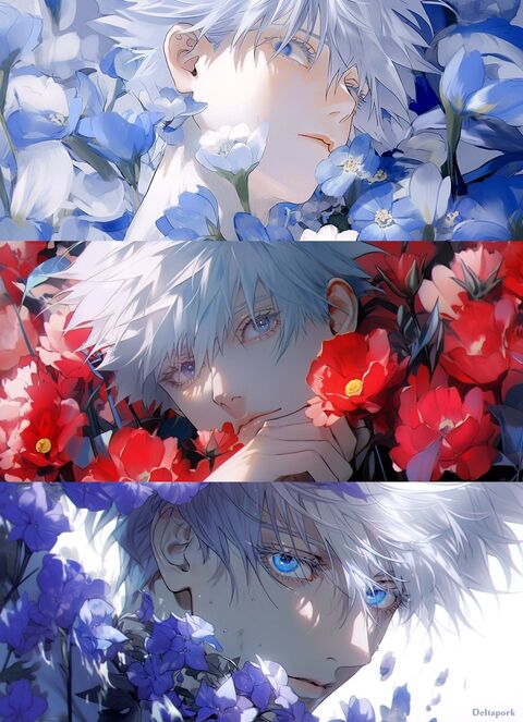 Gojo Satoru Among Colorful Flowers