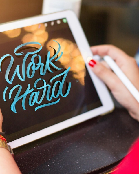 Work Hard Digital Lettering on Tablet
