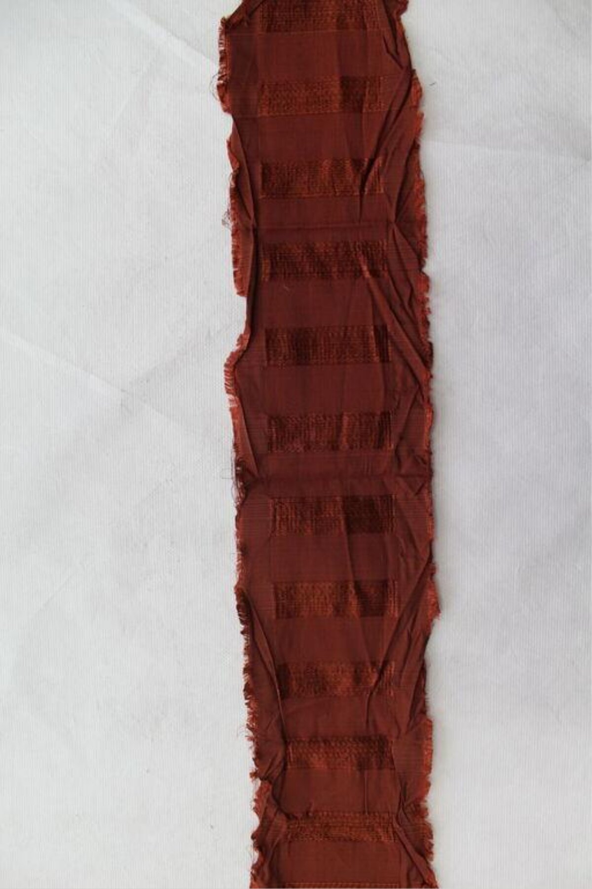 Rust Red Striped Frayed Fabric Runner