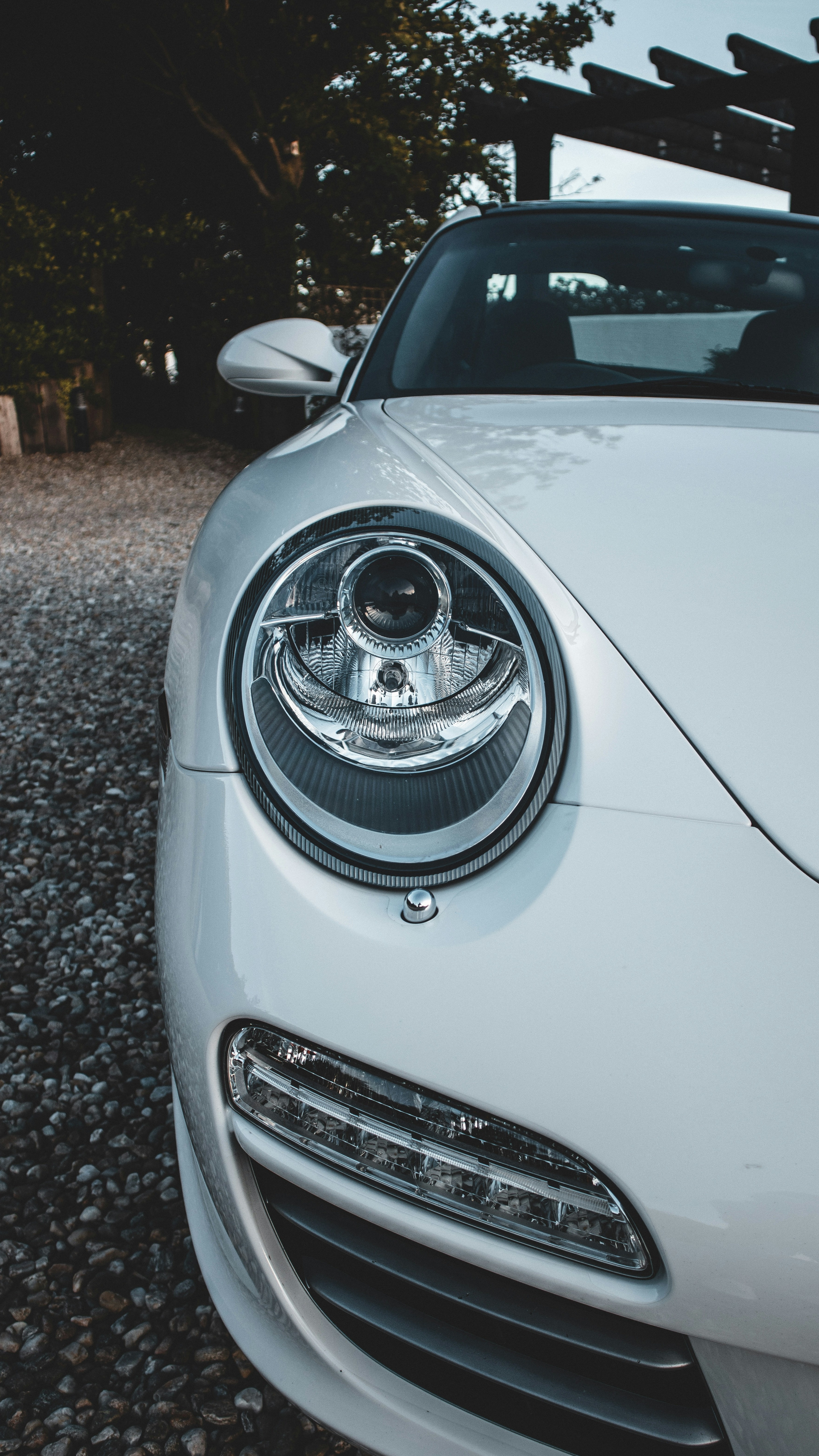 Close-Up of White Sports Car Front
