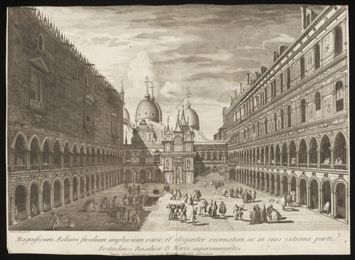 18th Century Engraving of Venetian Courtyard