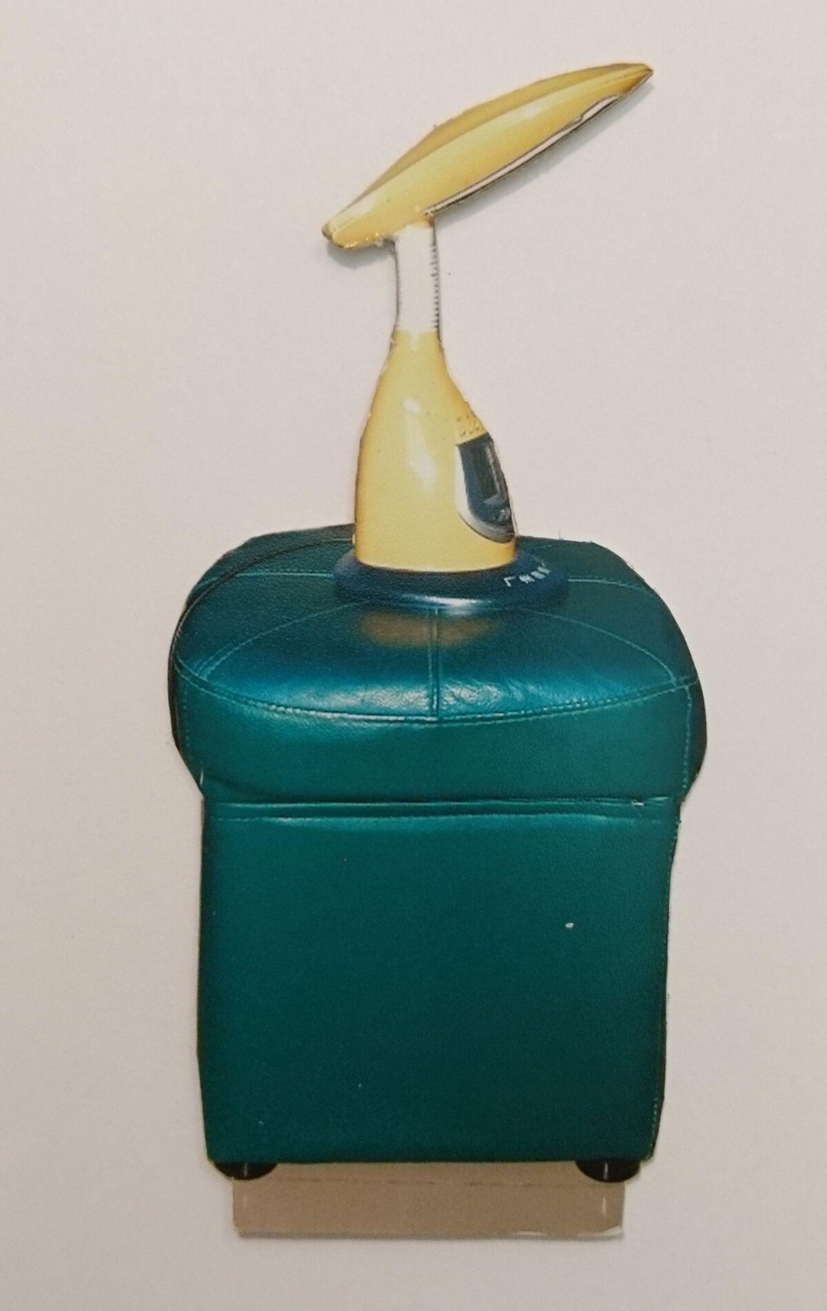 Yellow Table Lamp on Teal Ottoman