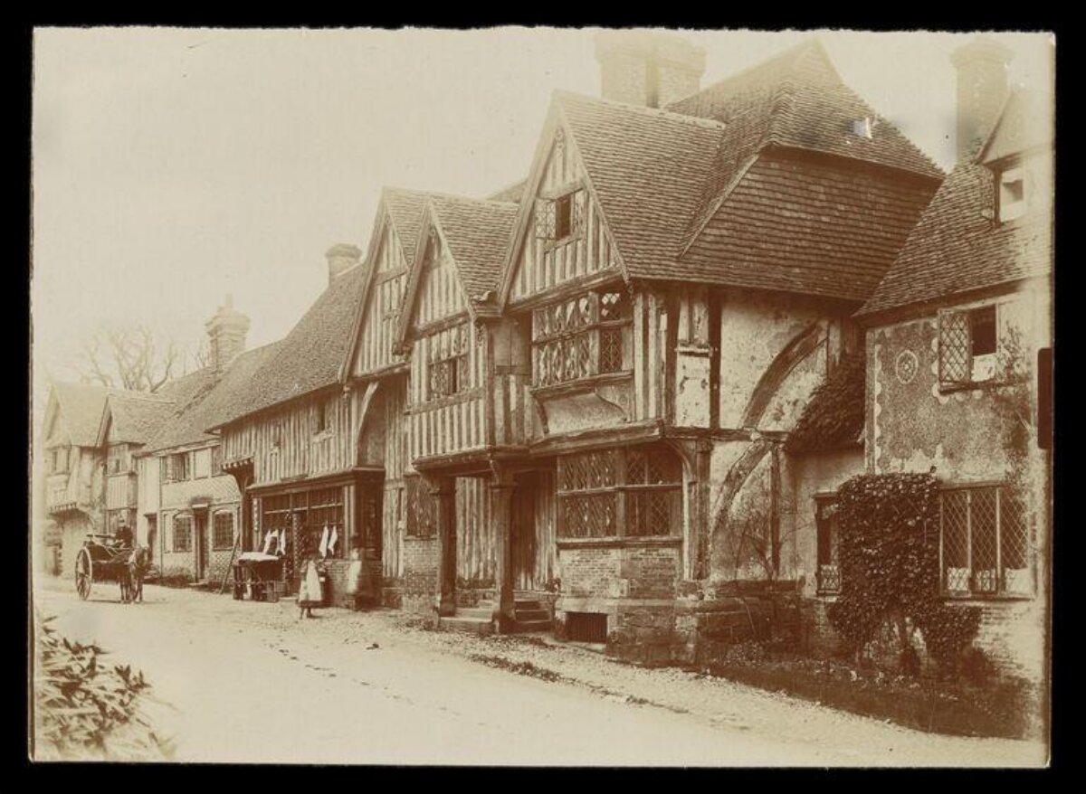 Vintage Village Street with Tudor Houses