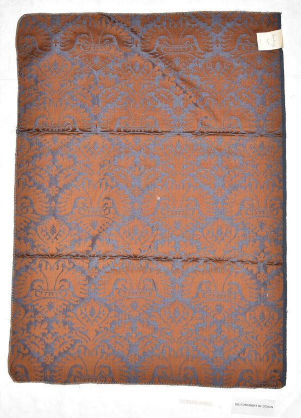 Orange Blue Damask Fabric Sample