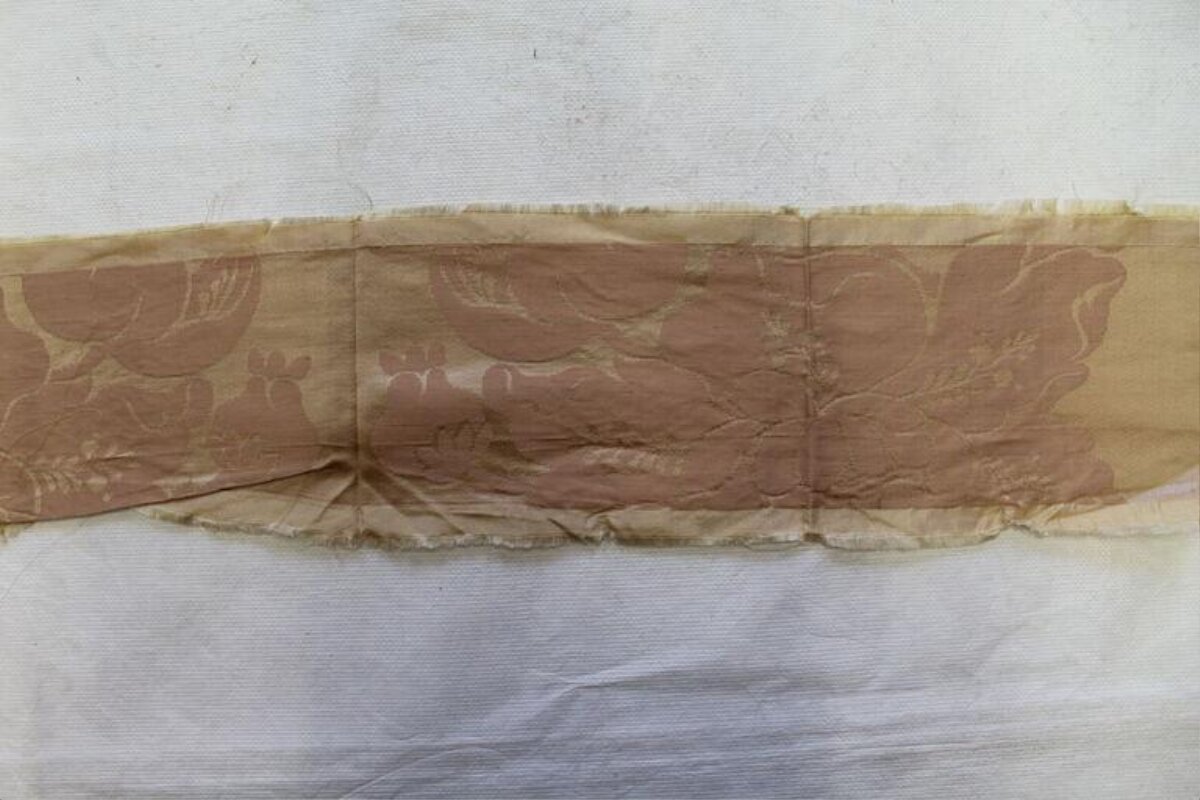 Antique Pink Patterned Silk Textile Fragment