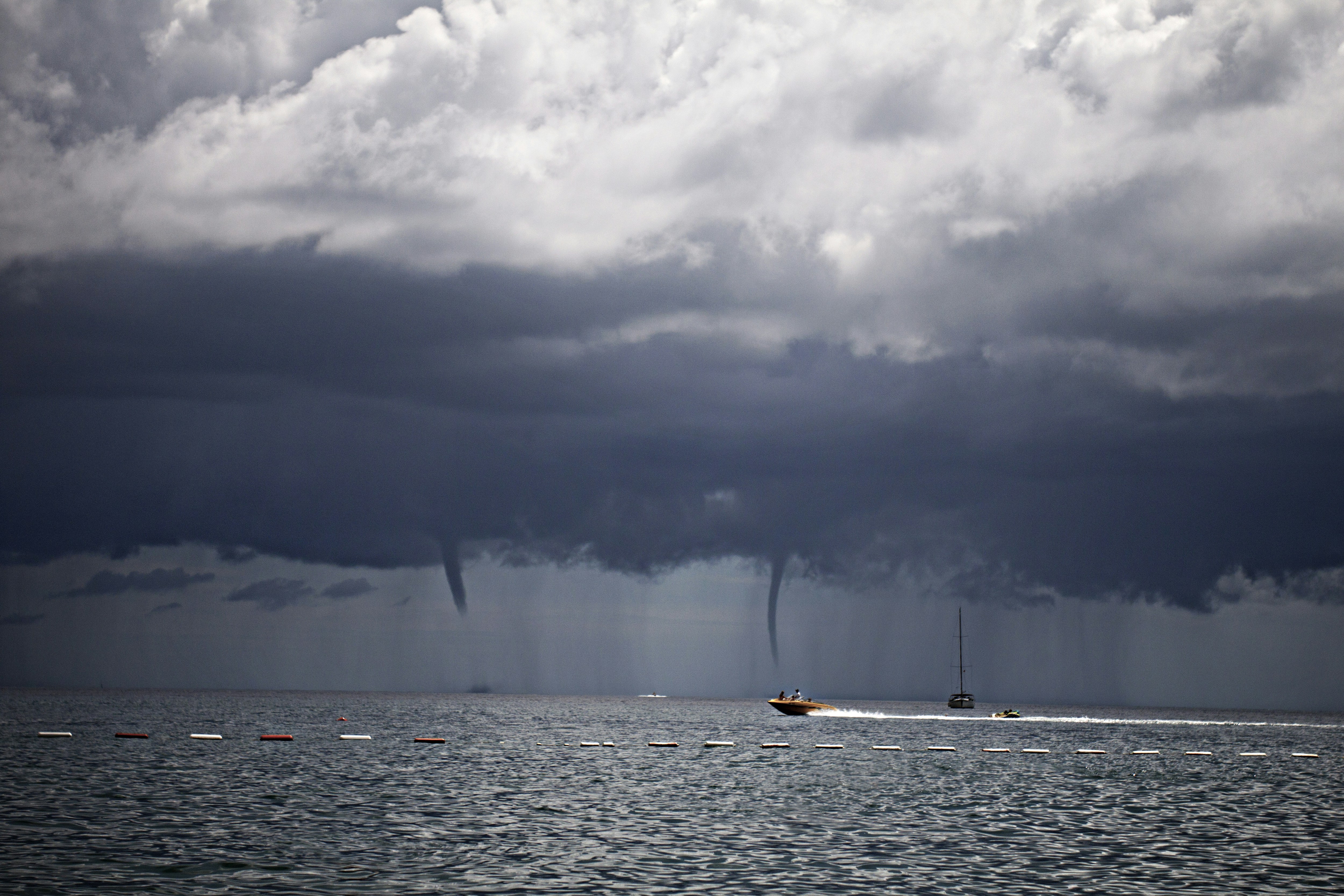 Two Waterspouts Over Open Sea