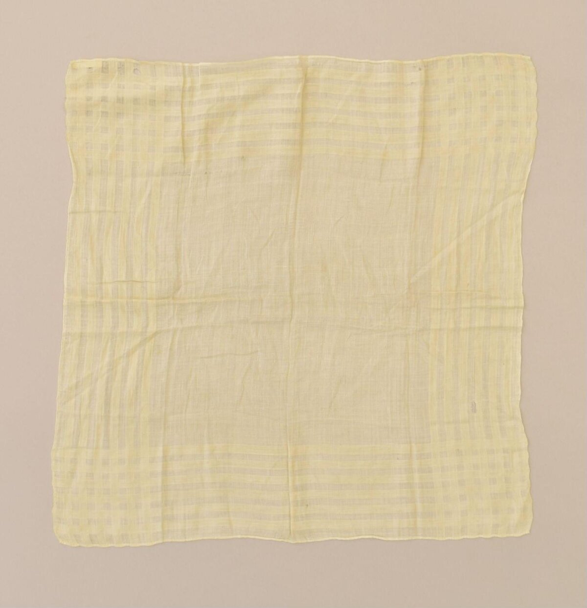 Pale Yellow Checkered Linen Handkerchief
