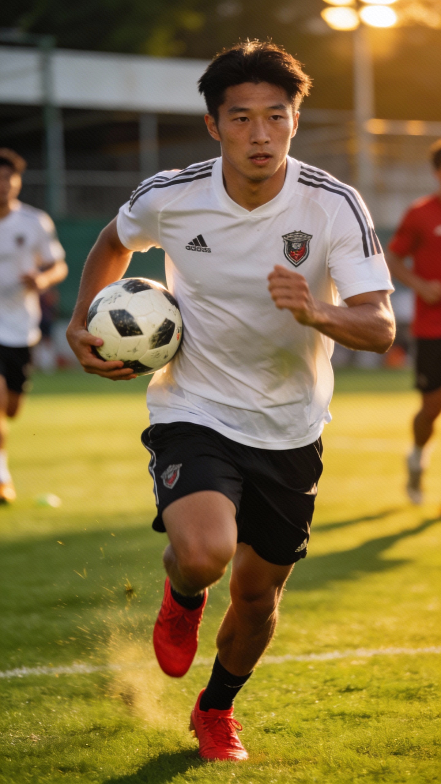 Soccer Player Training on Grass Field