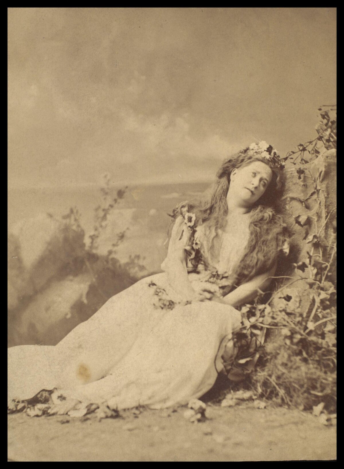 Vintage Reclining Woman with Flower Wreath
