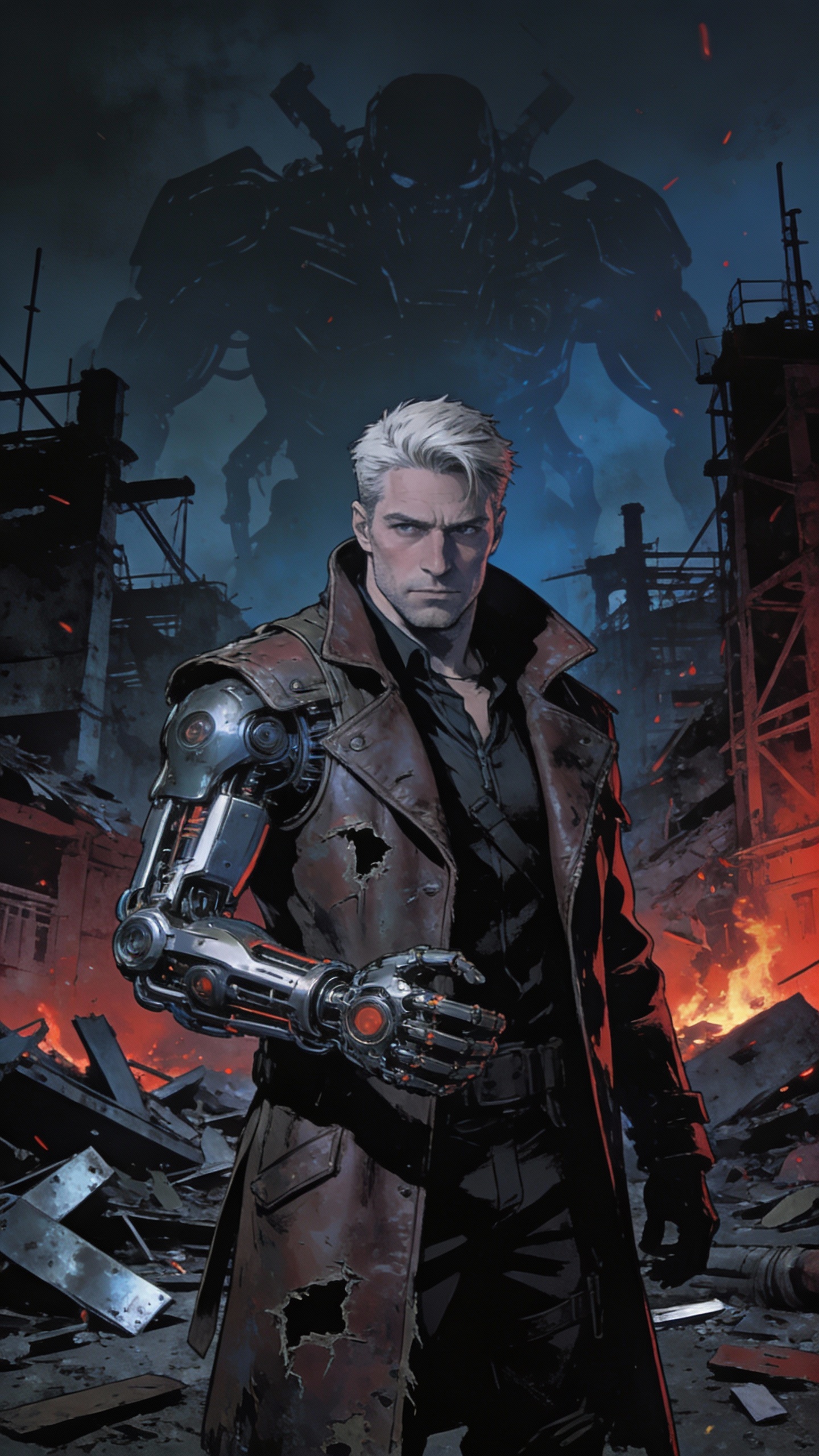 Cyborg Mercenary in Destroyed City