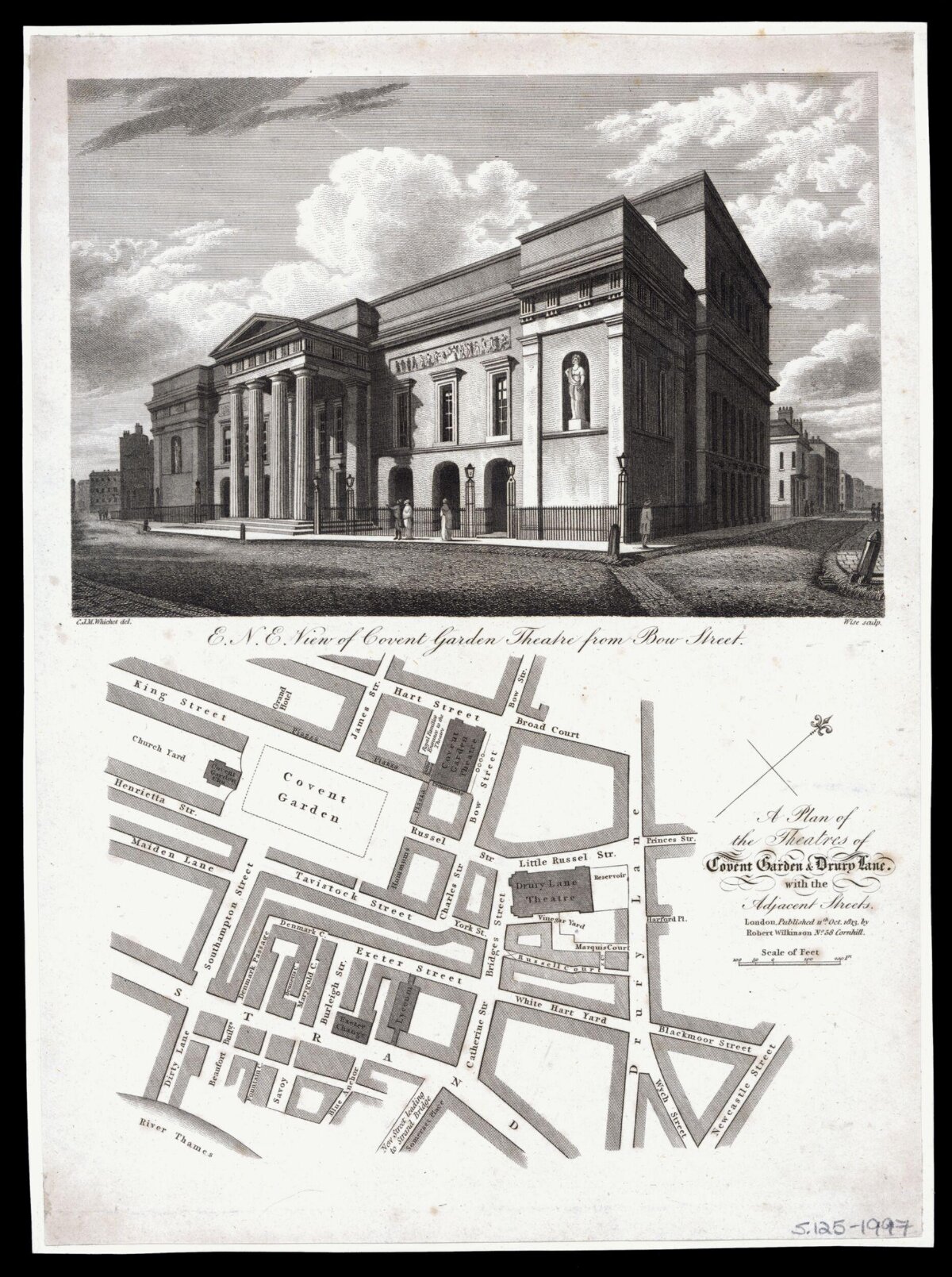 Covent Garden Theatre Antique Engraving and Map — Maps