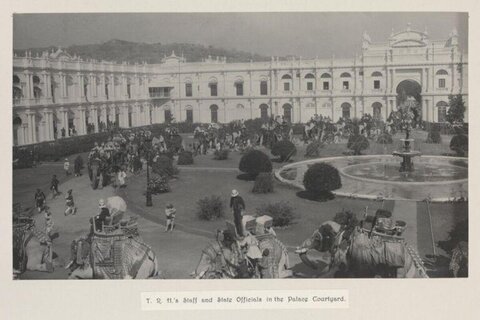 Palace Courtyard Official Gathering with Elephants