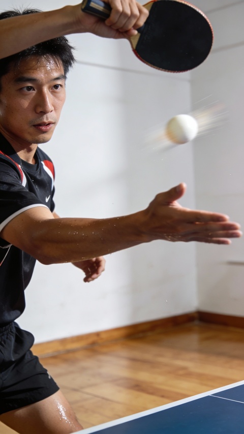 Table Tennis Player Preparing to Hit Ball