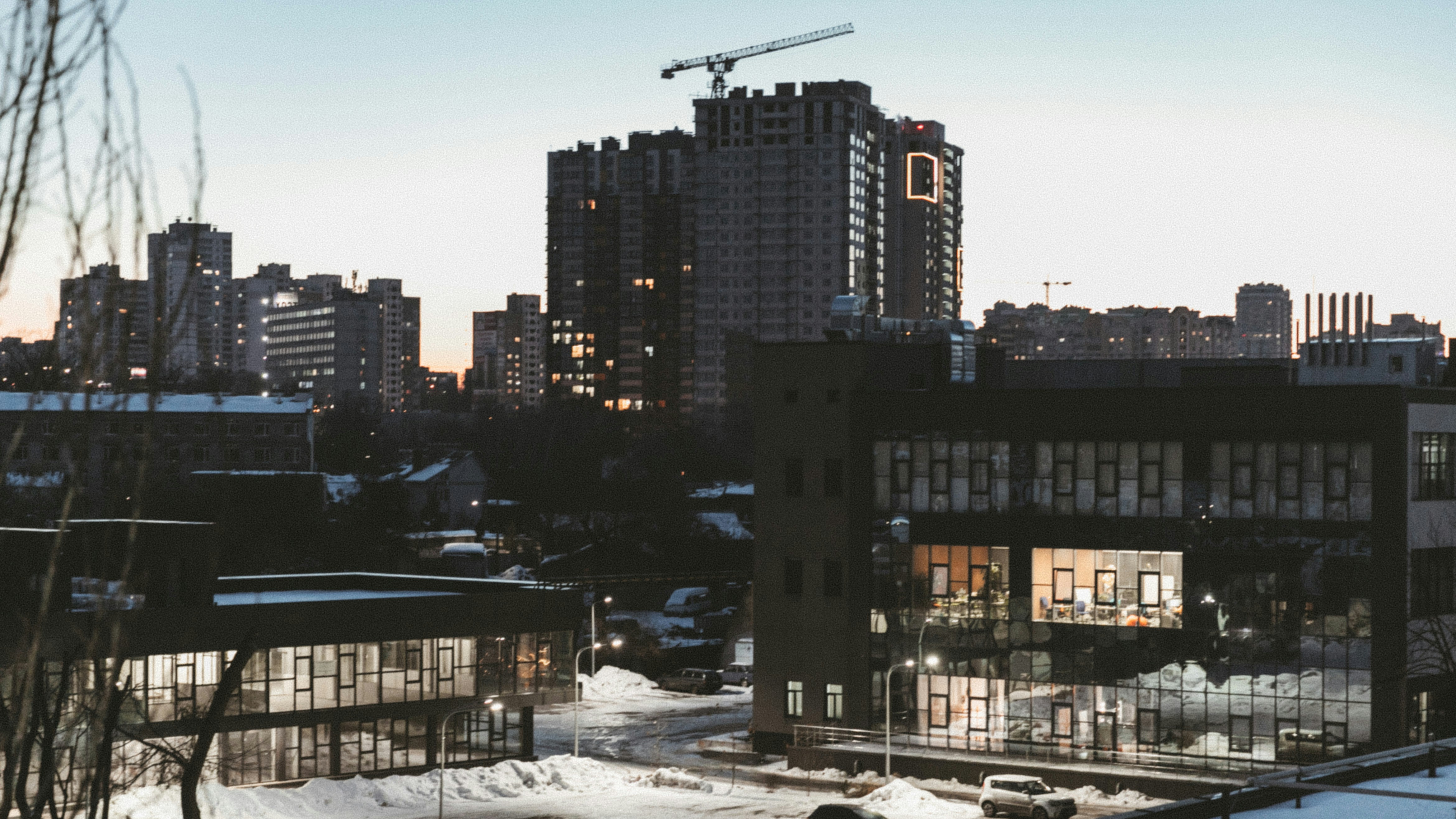 Winter Urban City Dusk View