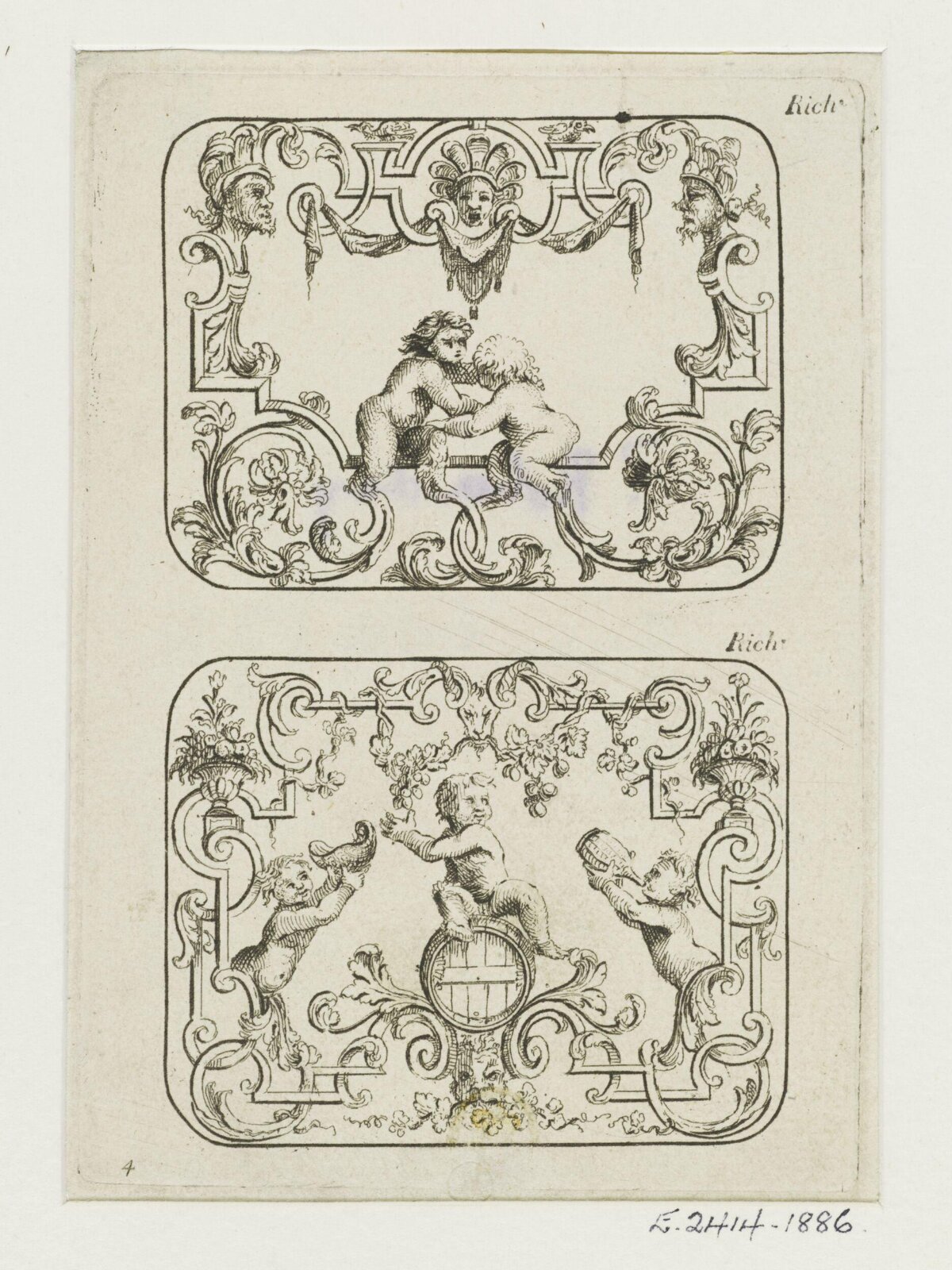 Two Ornamental Putti Engraved Panels