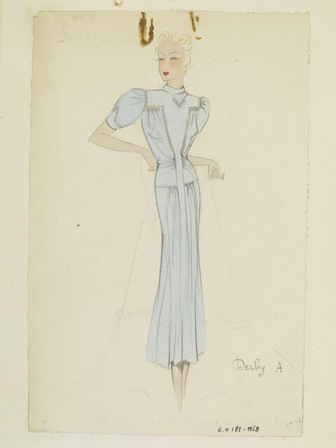 Vintage Light Blue Dress Fashion Sketch