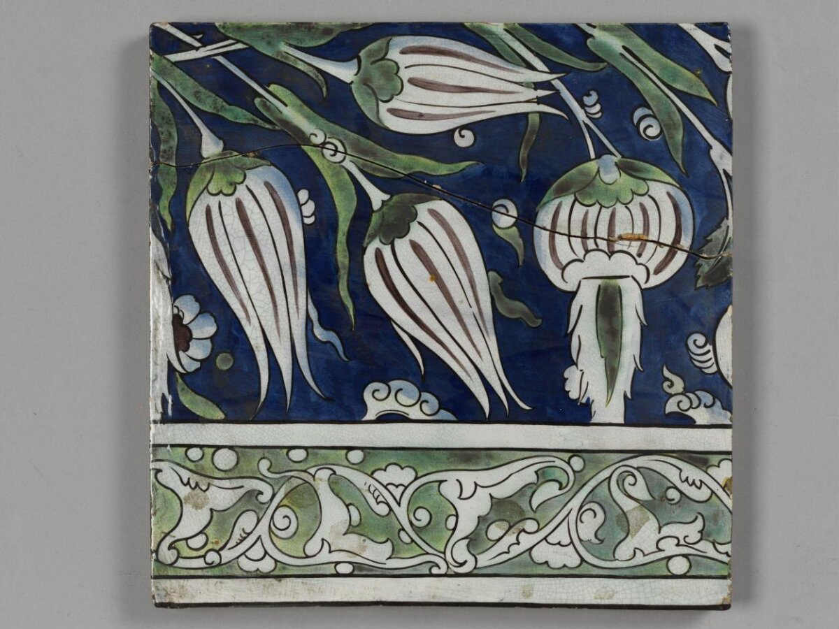 Floral Patterned Antique Ceramic Tile