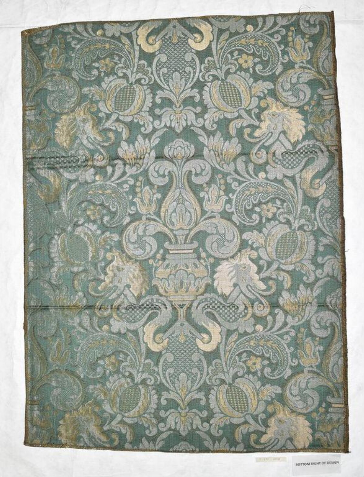 Green Damask Pattern Woven Fabric