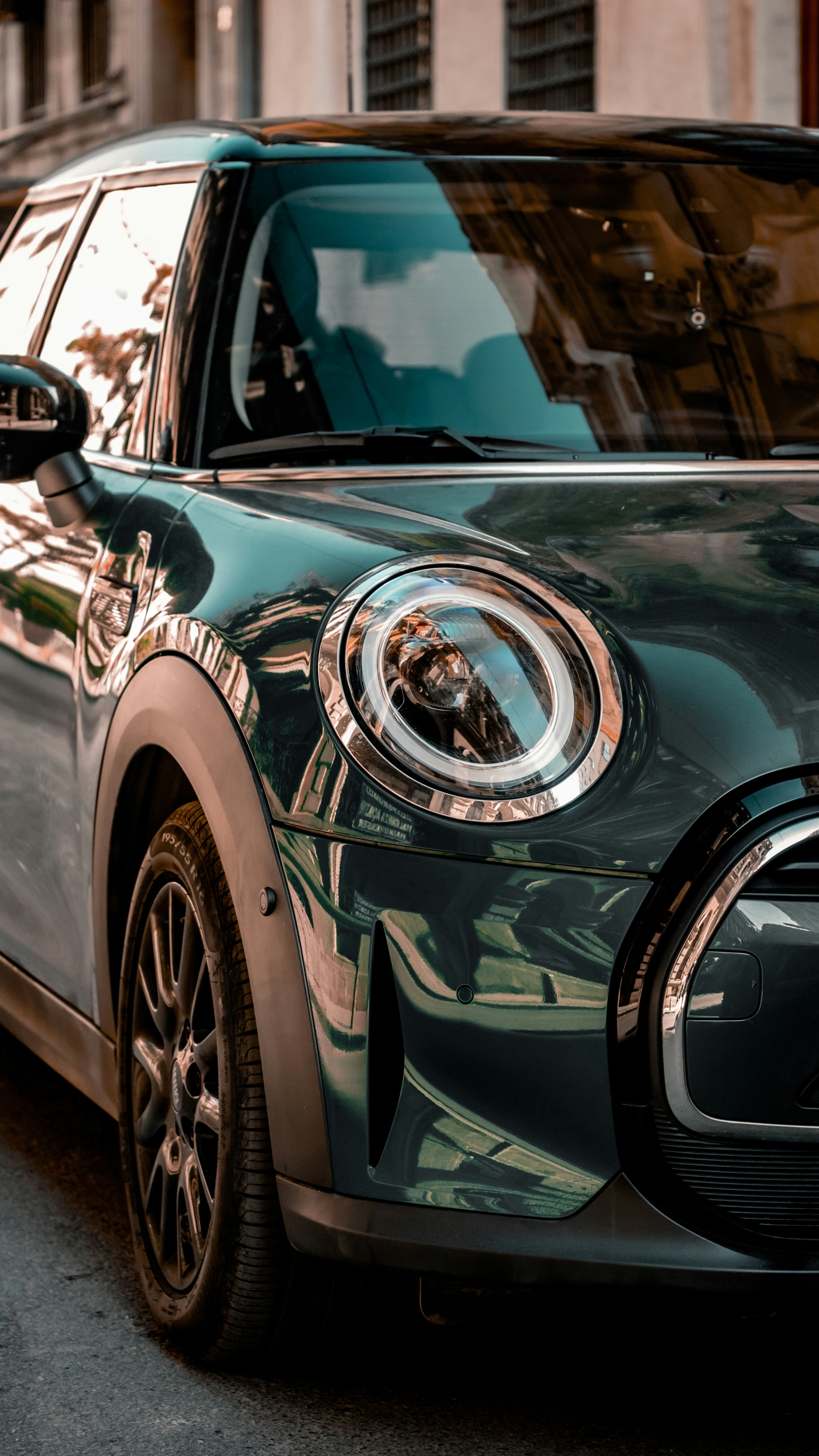 Dark Green Mini Cooper Close Up