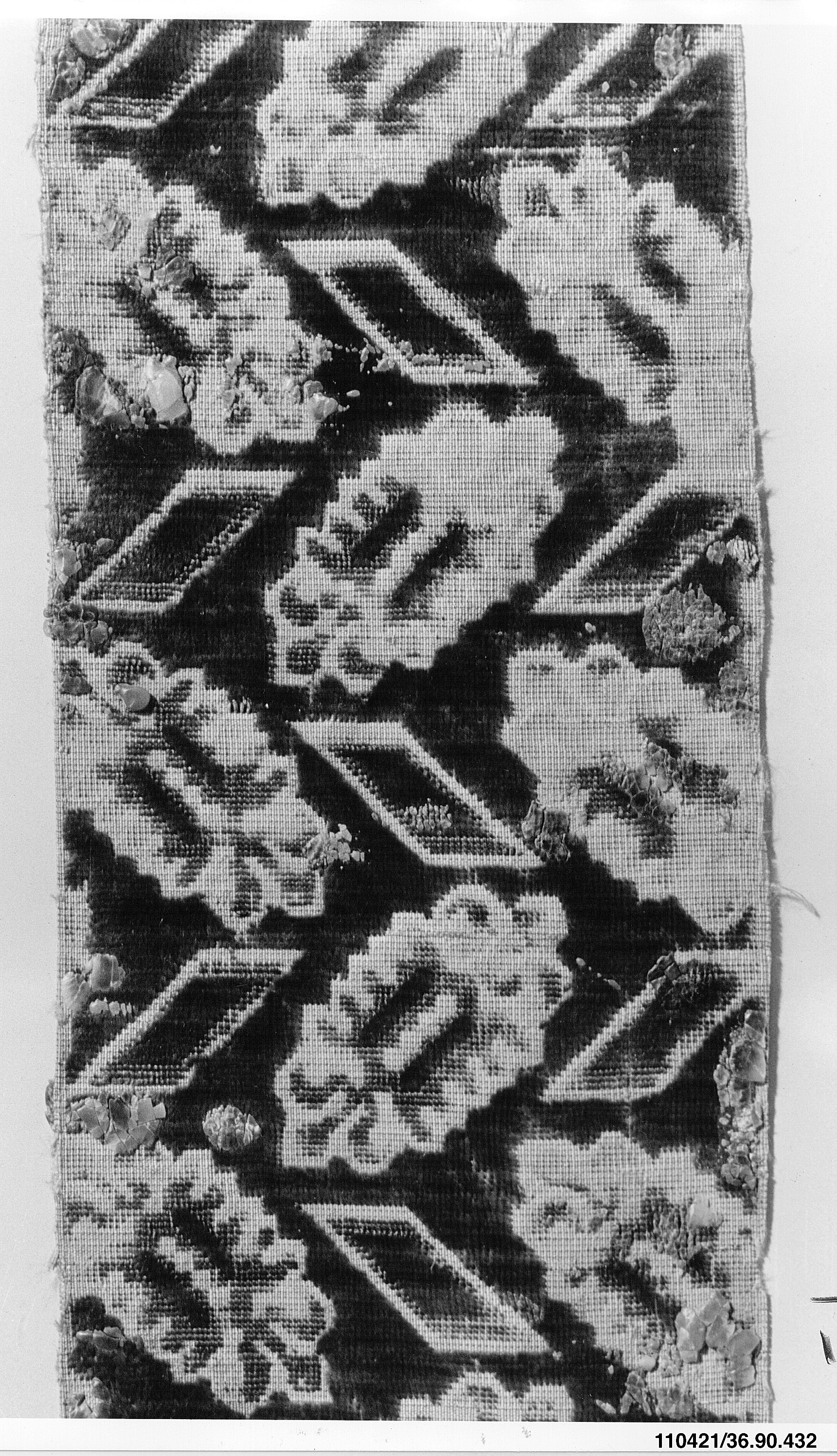 Antique Geometric Pattern Velvet Textile Fragment